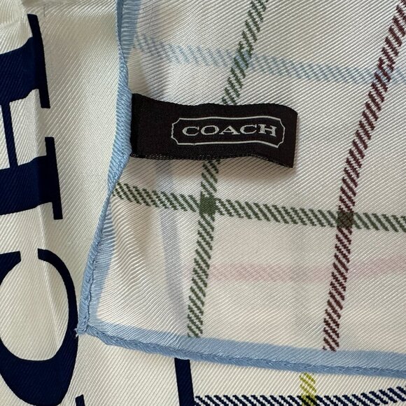 Vtg COACH 100% Silk Scarf Tattersall Plaid 21" x 21" Signature COACH Logo EVC - Picture 4 of 5